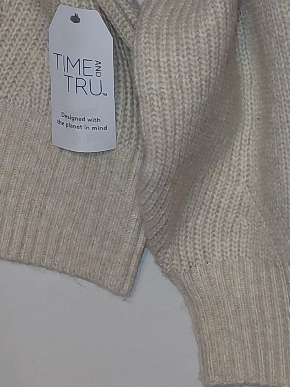 Women's Oatmeal Heather Time and Tru Shaker Stitch Mock Neck Sweater 2XL & 3XL - Picture 10 of 11